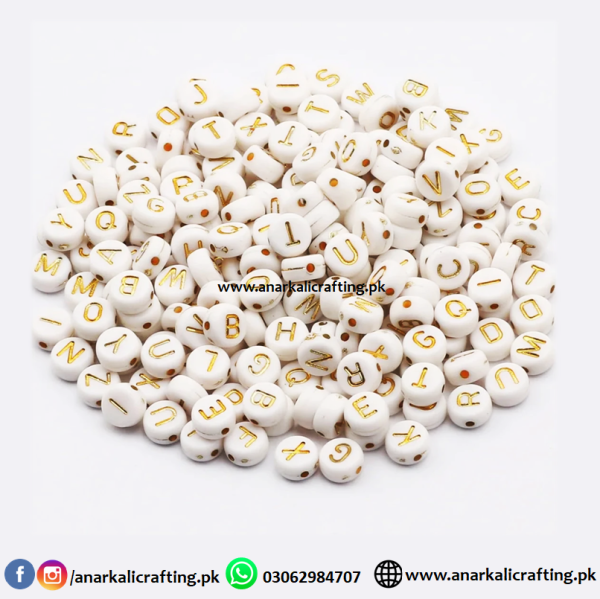 Alphabet Beads White Golden (Round)