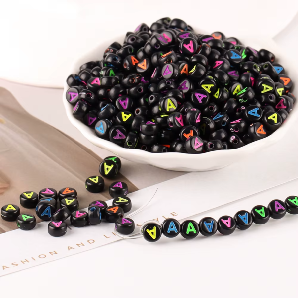 Alphabet Beads A Black Neon (Round)