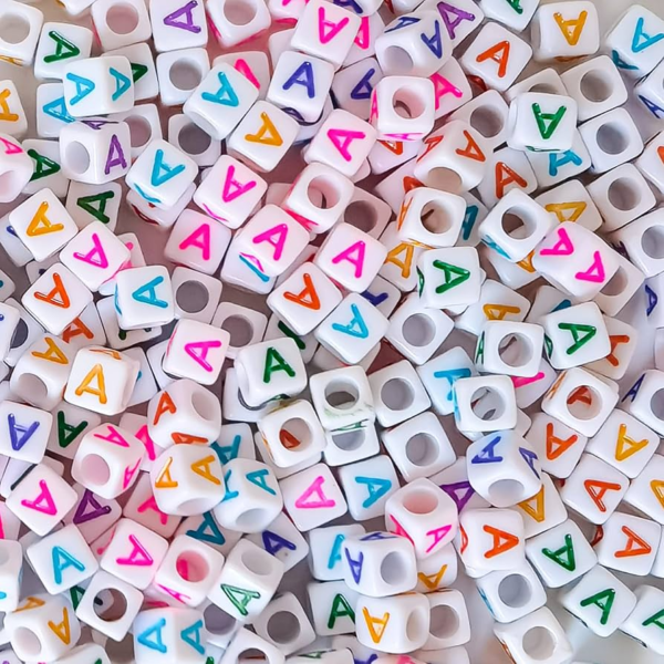 Alphabet Beads White Multi A (Sqaure)