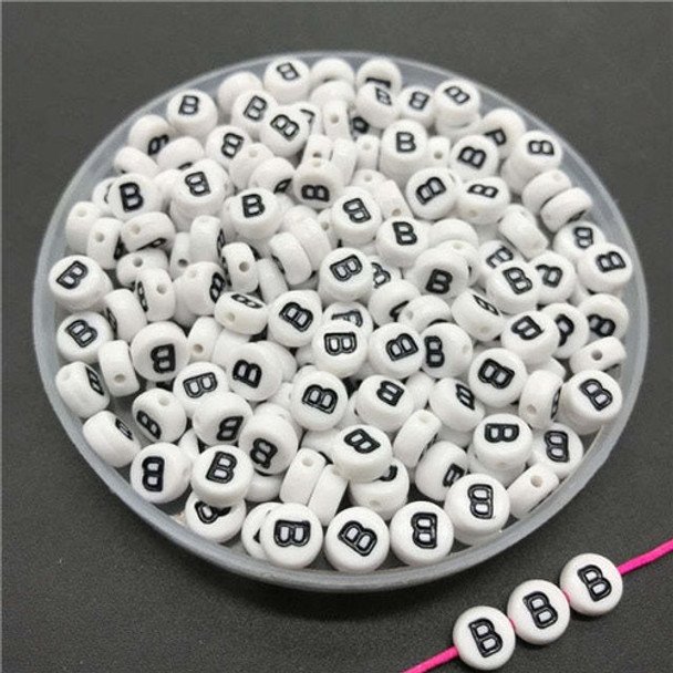 Alphabet Beads White Black B (Round)