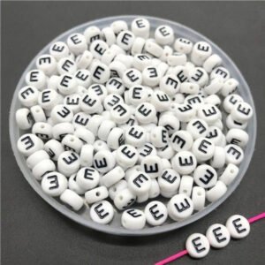 Alphabet Beads White Black E (Round)