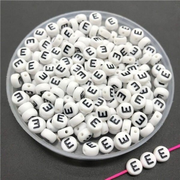 Alphabet Beads White Black E (Round)