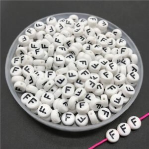 Alphabet Beads White Black F (Round)