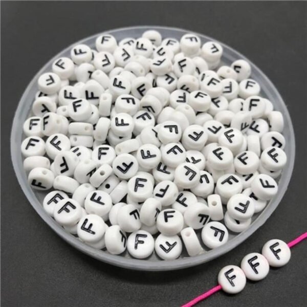Alphabet Beads White Black F (Round)