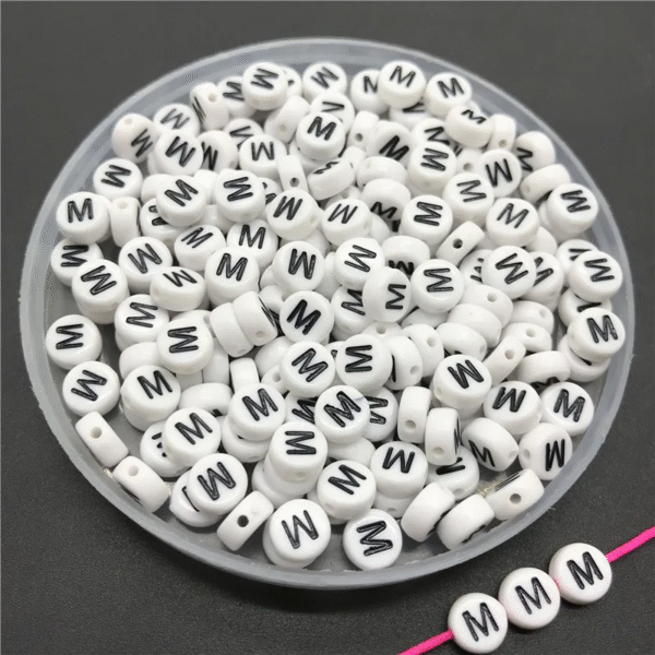 Alphabet Beads White Black M (Round)