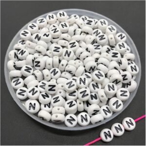 Alphabet Beads White Black N (Round)