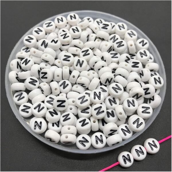 Alphabet Beads White Black N (Round)