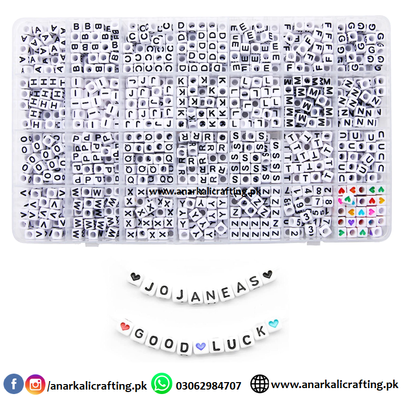 Box of Alphabet Beads A-Z (White Black)