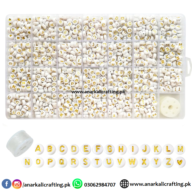 Box of Alphabet Beads A-Z (White Golden)