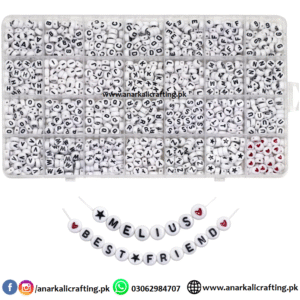 Box of Alphabet Beads A-Z Round (White Black)